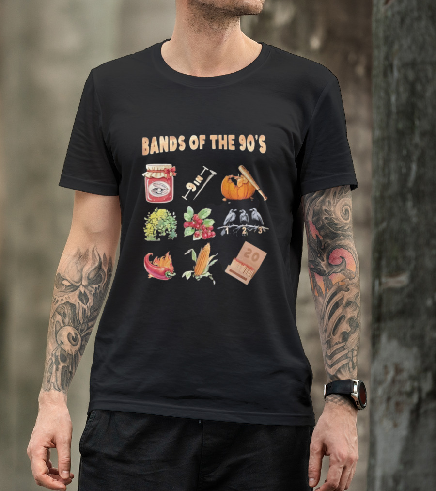 Bands Of The 90's Jar Corn Crows Matches Pumpkin 9in Chili Peppers Bush Berries T-Shirt