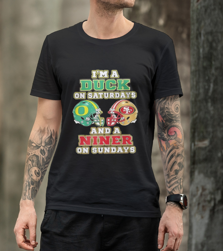 I'm A Duck On Saturdays And A Niner On Sundays Helmet T-Shirt