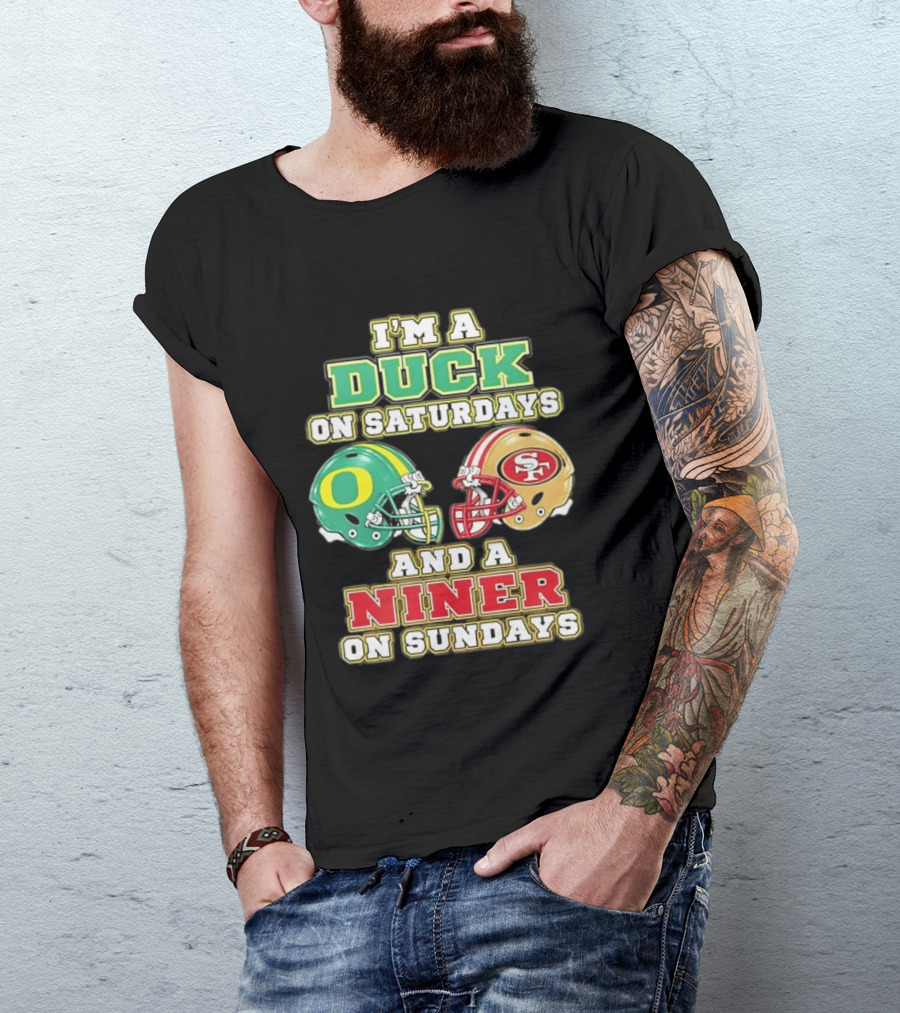 I'm A Duck On Saturdays And A Niner On Sundays Helmet T-Shirt