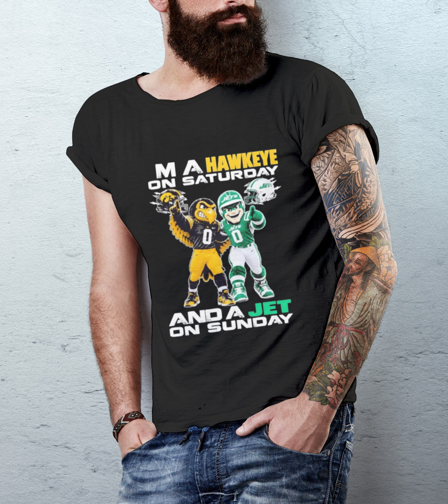 Hawkeye On Saturday Jets On Sunday Football Mascots T-Shirt