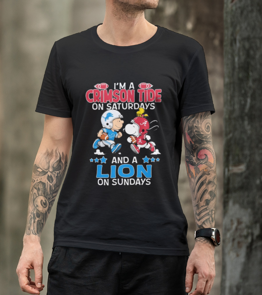 I'm A Crimson Tide On Saturdays And A Lion On Sundays Snoopy And Charlie Brown Football T-Shirt