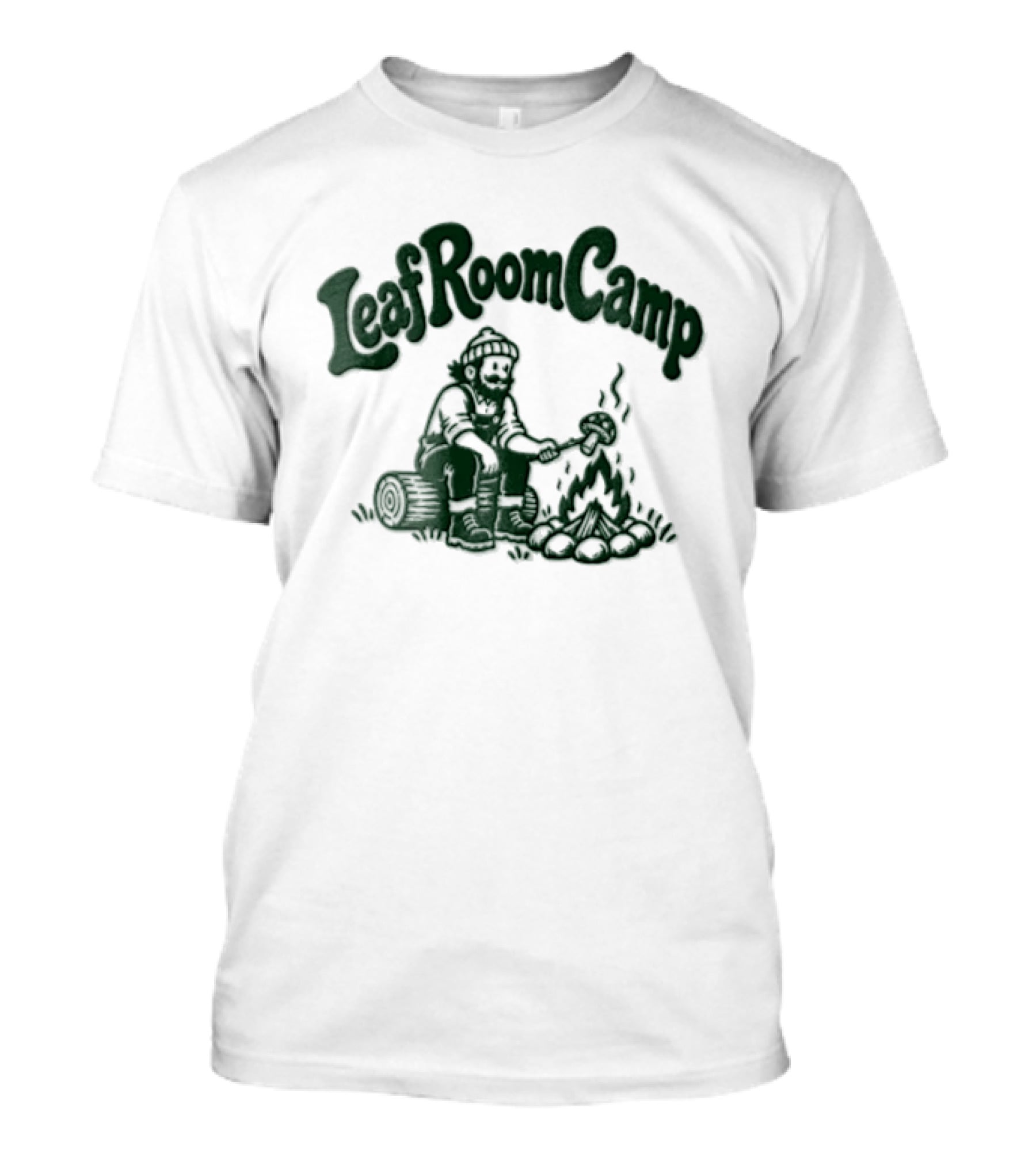 Leaf Room Camp Bearded Man Roasting Mushroom On Log T-Shirt