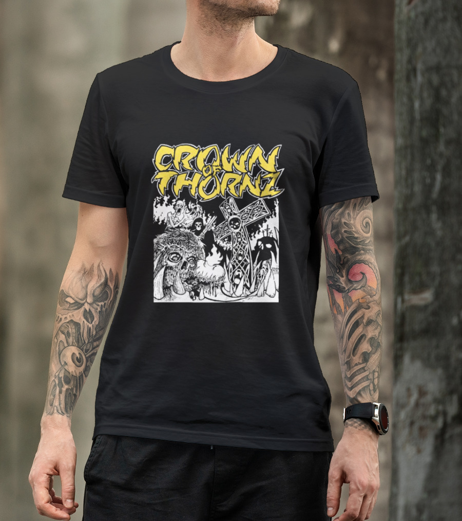 Crown Of Thornz Beyond Human Store No Remorse Graphic Text Cross T-Shirt
