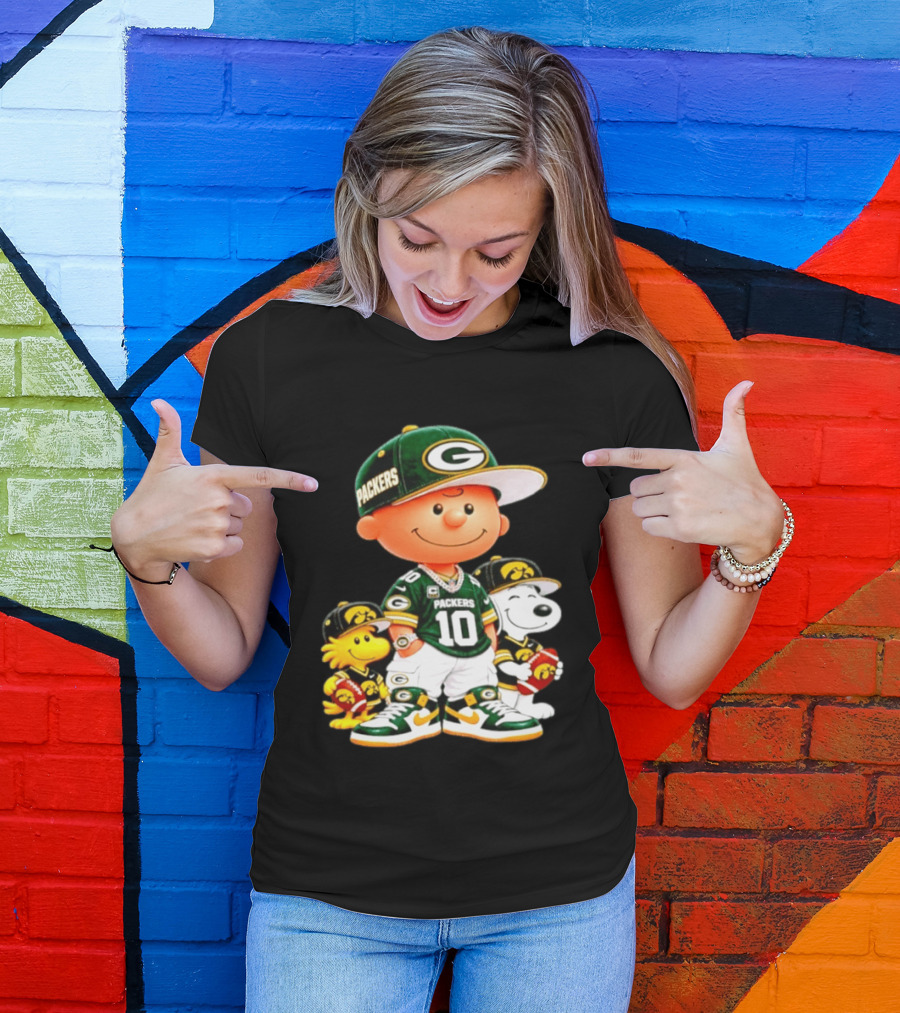 Charlie Brown Snoopy Woodstock Green Bay Packers 10 Jersey Football Fan T-Shirt