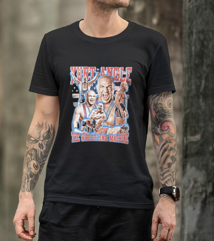 Kurt Angle The Wrestling Machine Bald Wrestler In Singlet Multiple Images T-Shirt