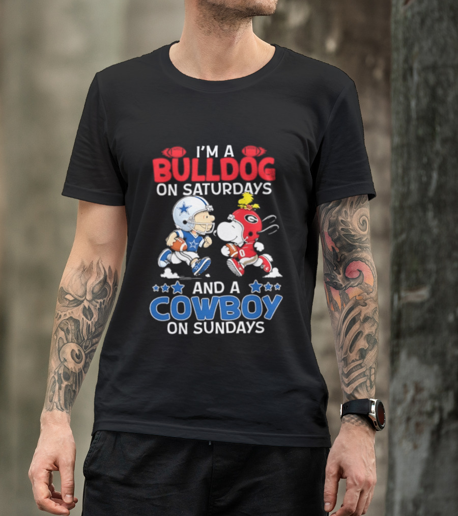 Snoopy And Charlie Brown Bulldog Saturdays Cowboy Sundays T-Shirt