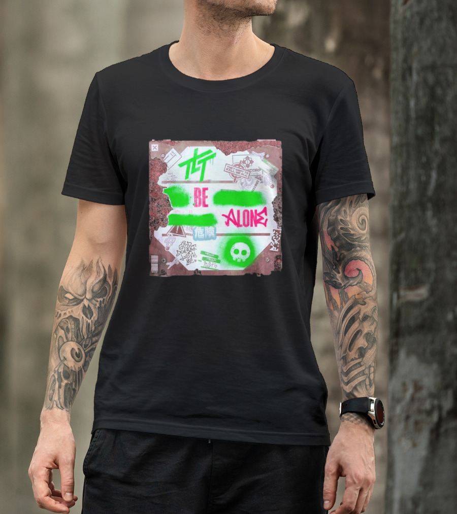 The Living Tombstone Be Alone Graffiti Skull Hazard Neon T-Shirt
