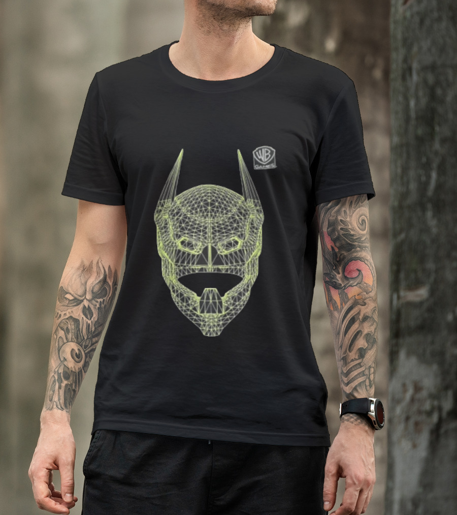 WB Games Neon Green Wireframe Batman Mask T-Shirt