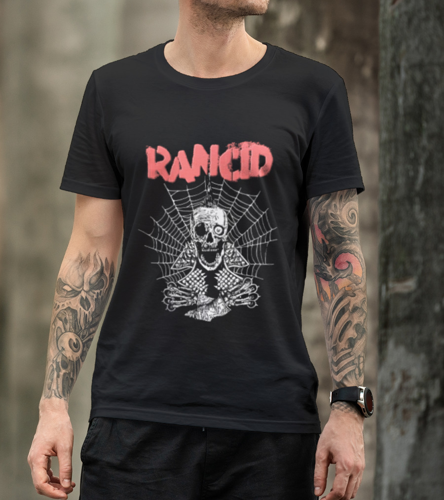 Rancid Punk Skull Spider Web Mohawk Studded Jacket T-Shirt