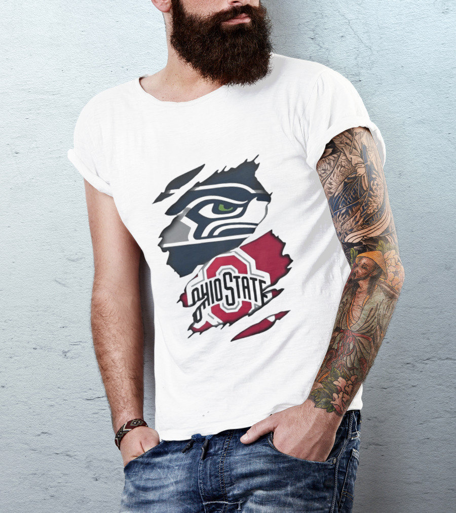 Seattle Seahawks Ohio State Buckeyes Distressed Logo Fusion T-Shirt
