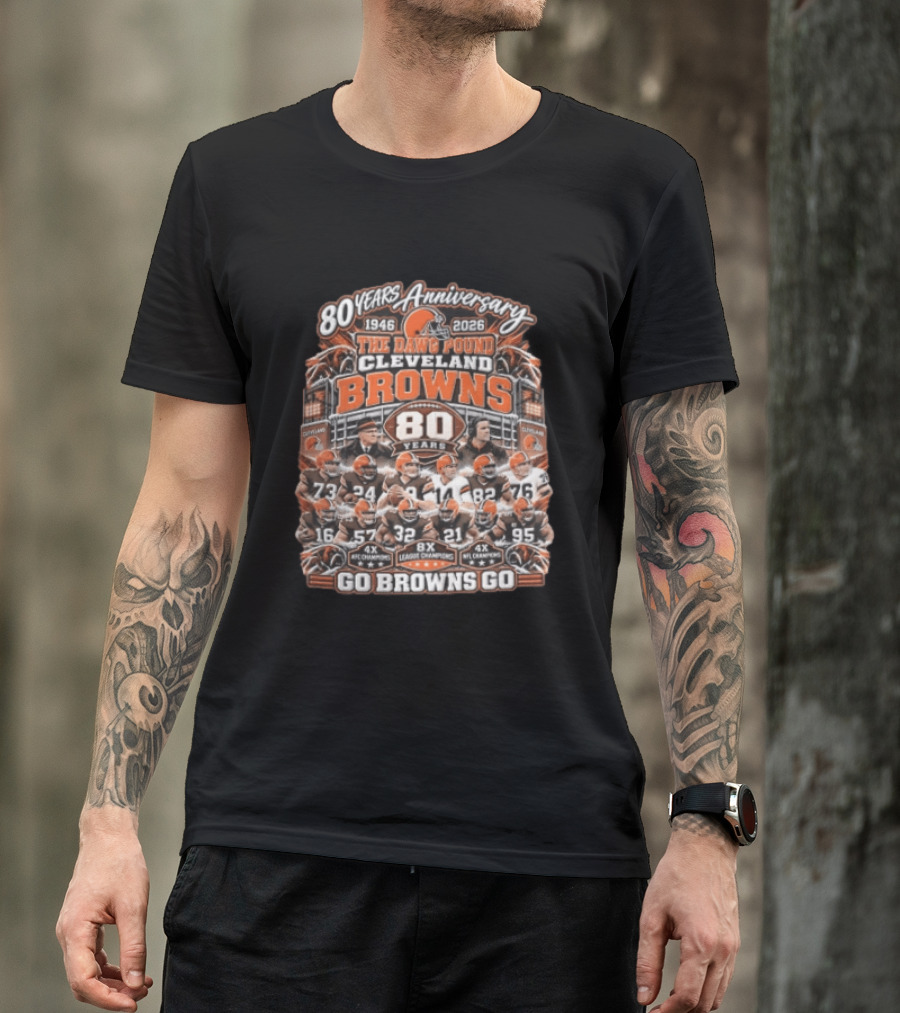 Cleveland Browns 80 Years Anniversary The Dawg Pound 1946 2026 Go Browns Go T-Shirt