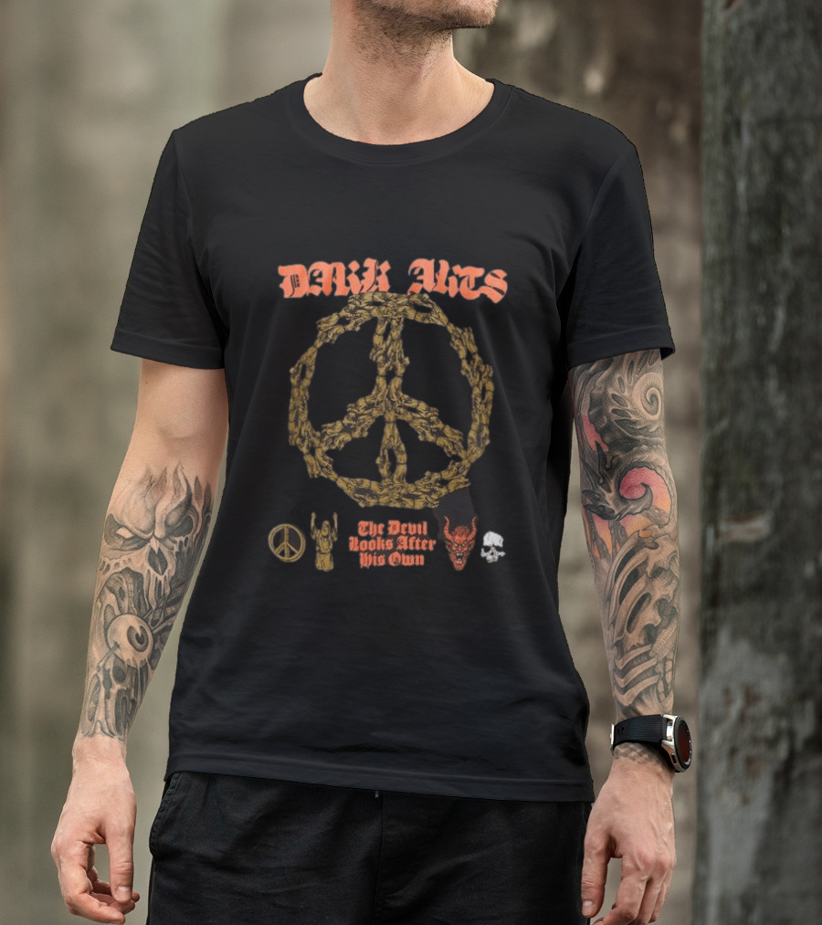 Dark Arts 12Th Birthday The Devil Looks After His Own Peace Symbol Skull T-Shirt