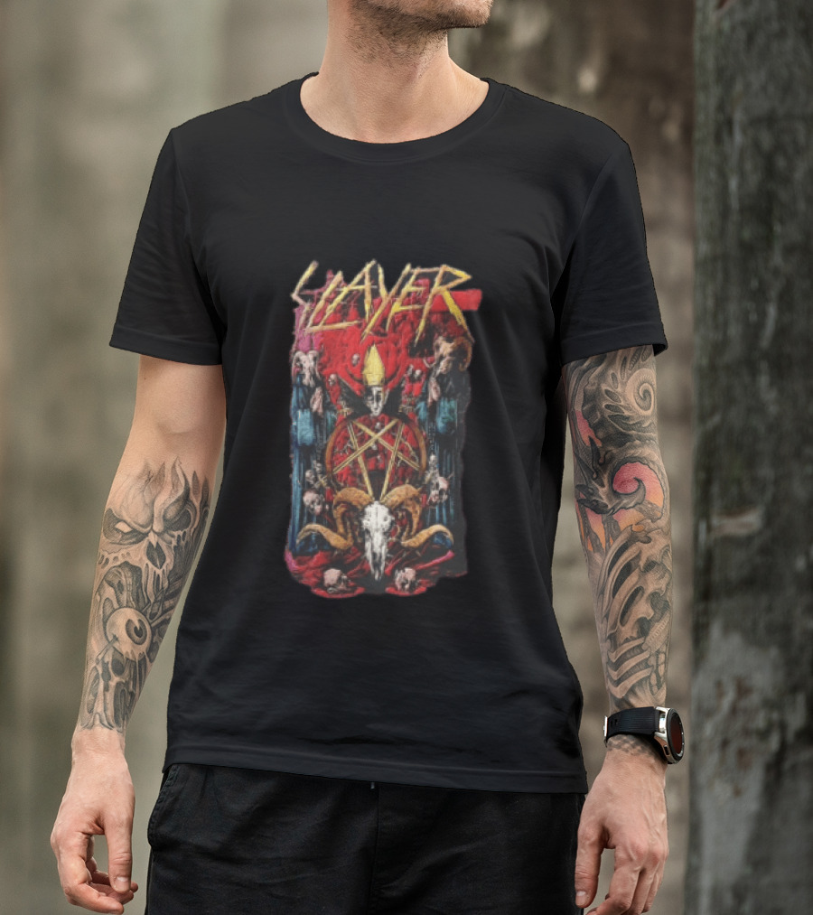 Slayer Pentagram Skull Satanic Red Cloak Goat Horns T-Shirt