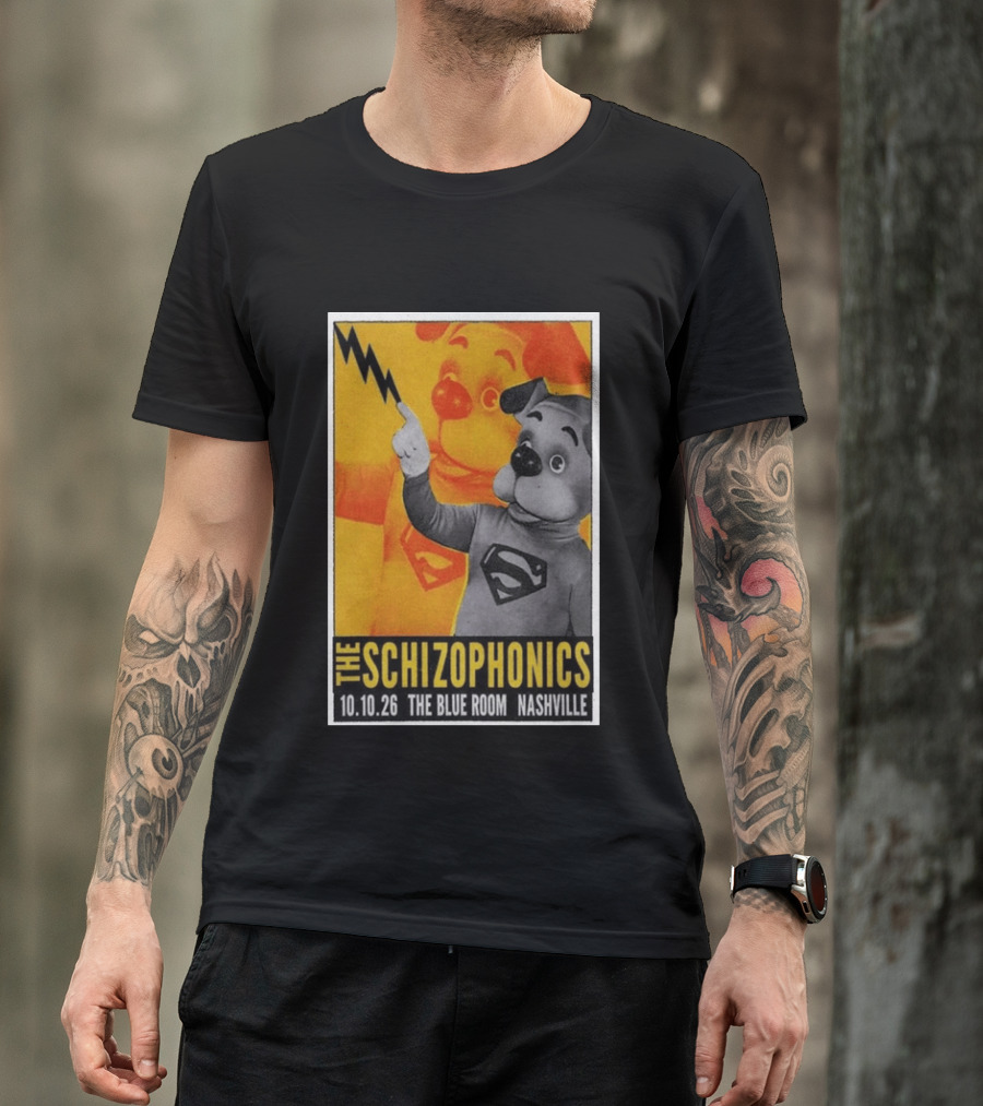 The Schizophonics The Blue Room Nashville 10.10.26 Concert Superman Dog Image T-Shirt