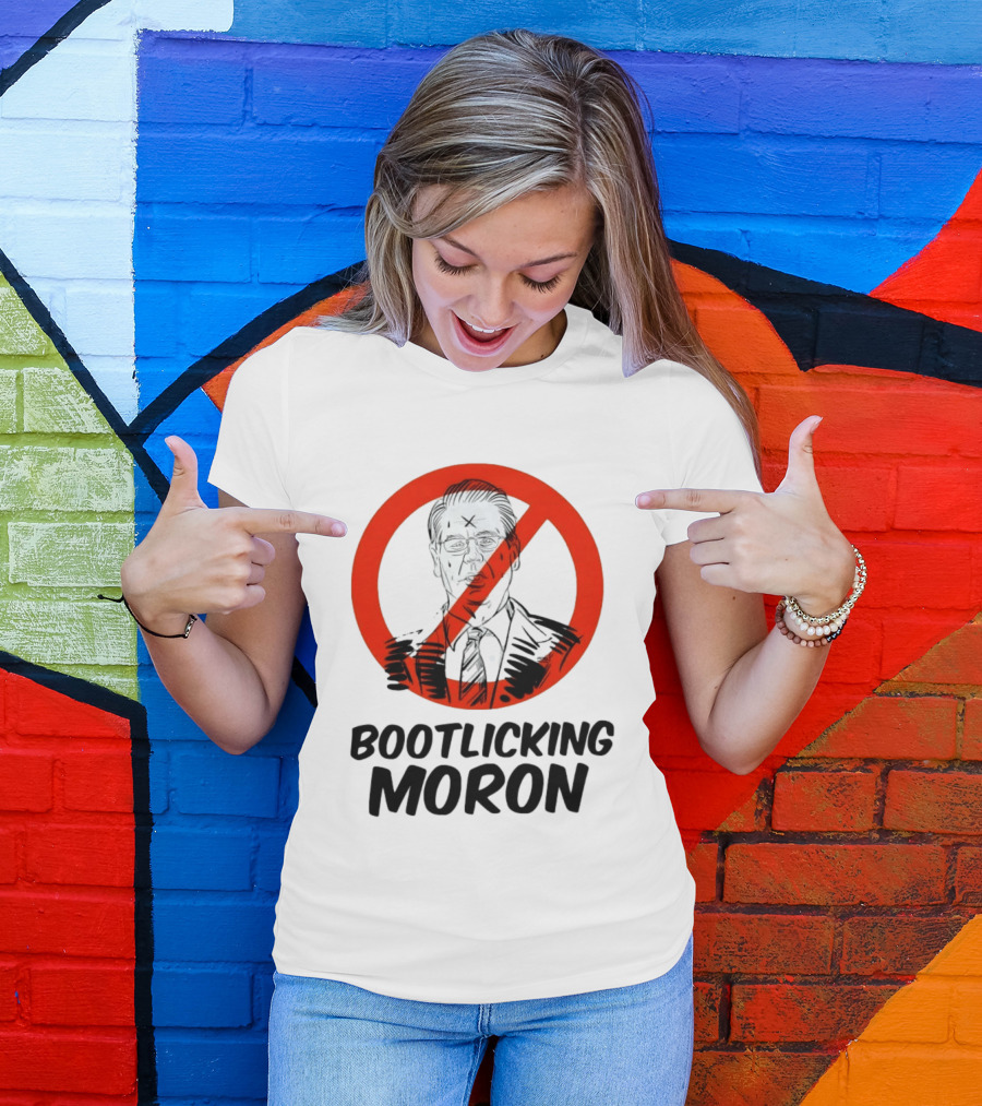 Bootlicking Moron Political Caricature Red Circle X Through Figure T-Shirt