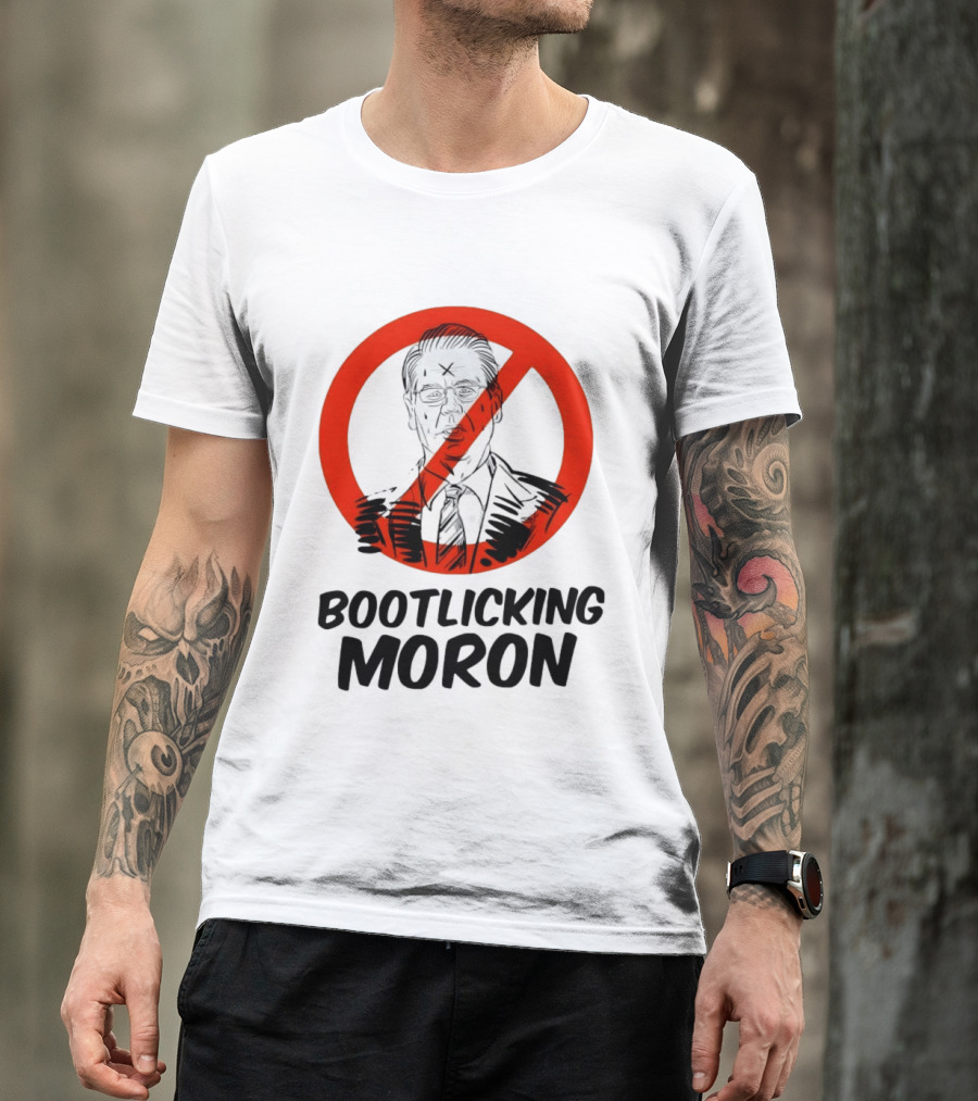 Bootlicking Moron Political Caricature Red Circle X Through Figure T-Shirt