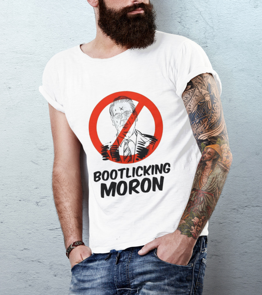 Bootlicking Moron Political Caricature Red Circle X Through Figure T-Shirt