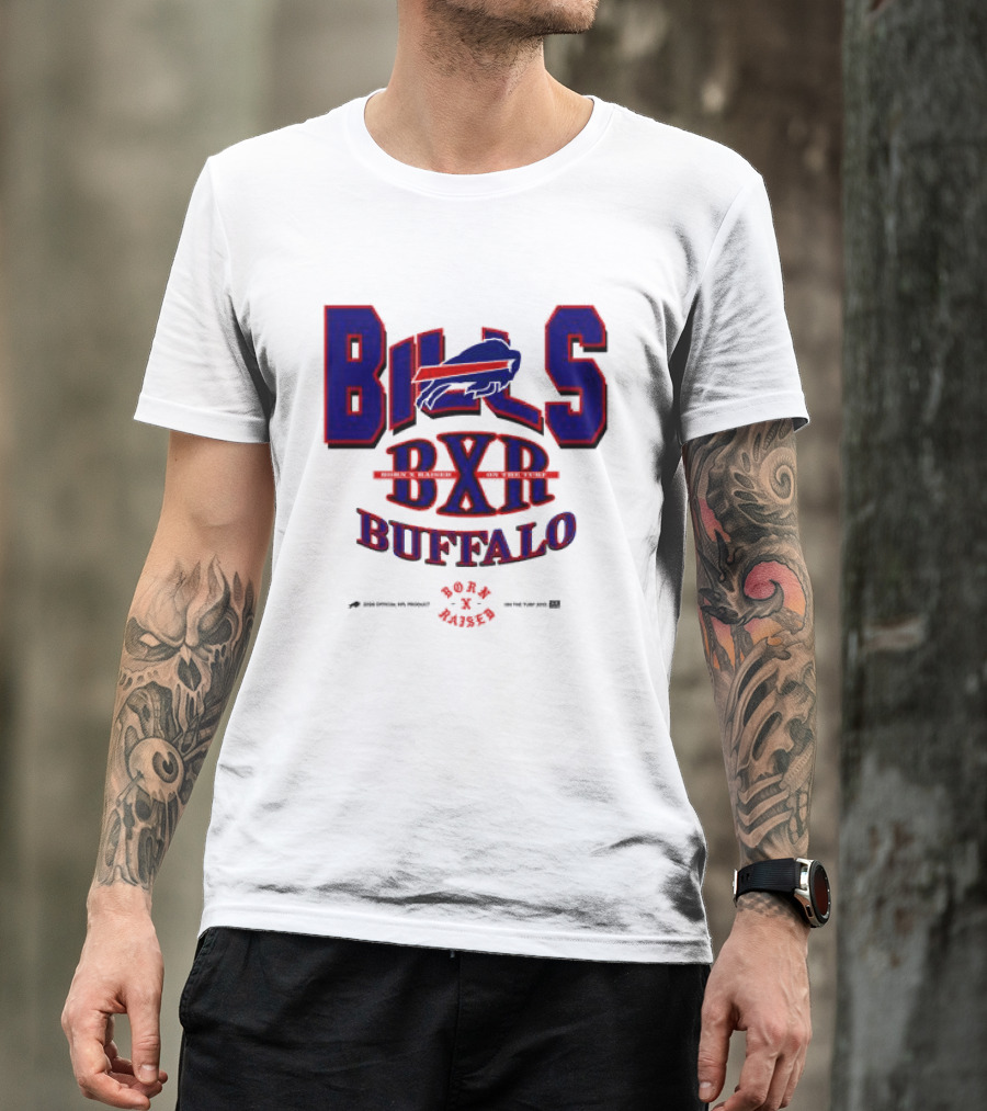 Born X Raised Buffalo Bills BXR Blockletter White T-Shirt