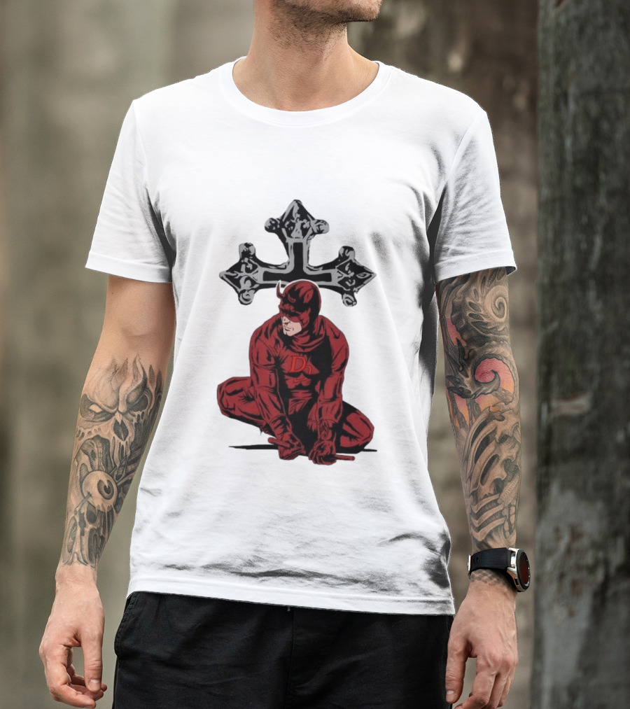 Daredevil Crouching Matt Murdock With Cross Marvel T-Shirt
