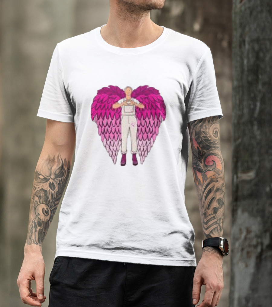 Plumes Store White Pink Winged Figure Overalls T-Shirt