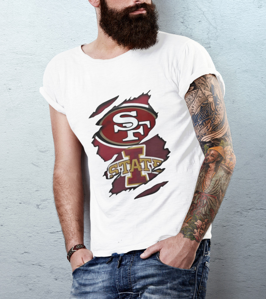San Francisco 49ers Iowa State Cyclones Distressed Logo Fusion T-Shirt