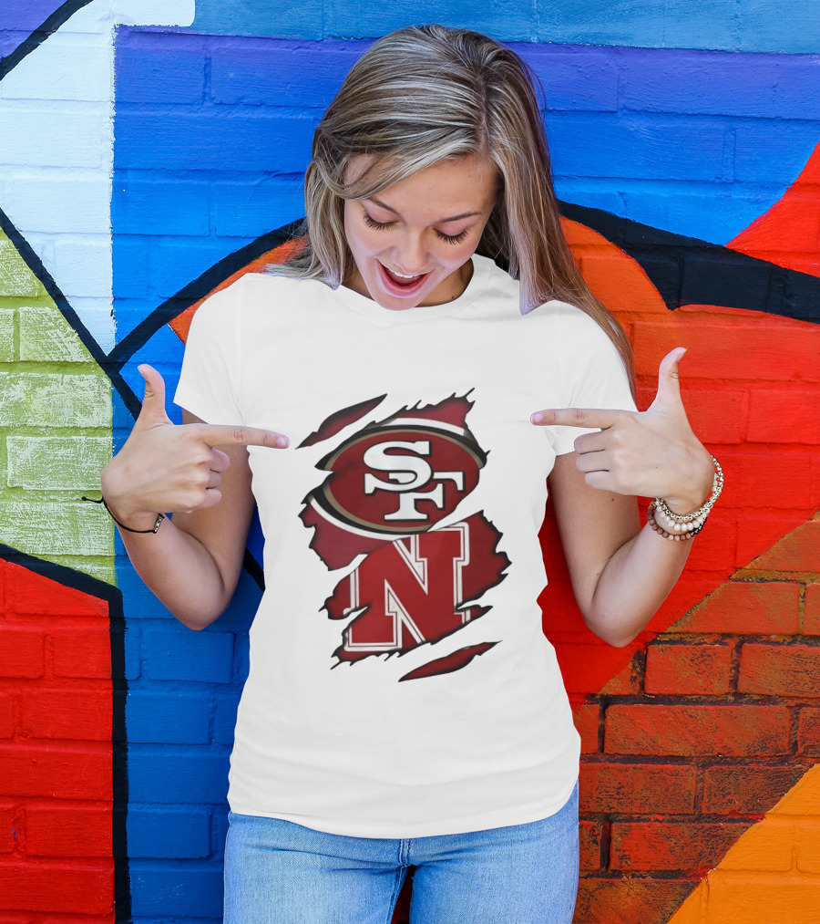 San Francisco 49ers SF And Nebraska Cornhuskers N Ripped T-Shirt