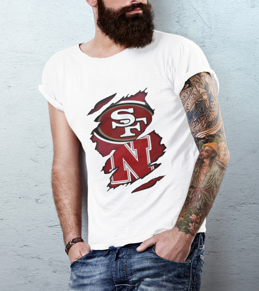 San Francisco 49ers SF And Nebraska Cornhuskers N Ripped T-Shirt