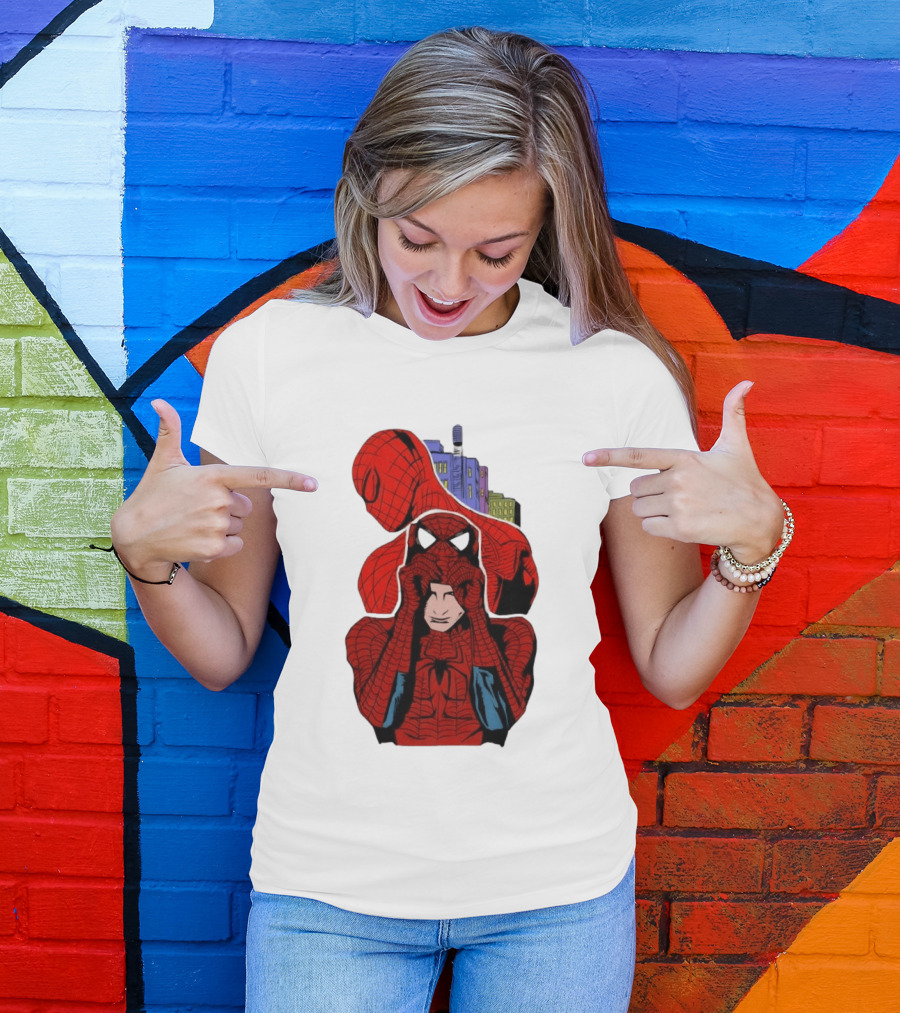 Marvel Spider Man Peter Parker Cityscape Collage T-Shirt