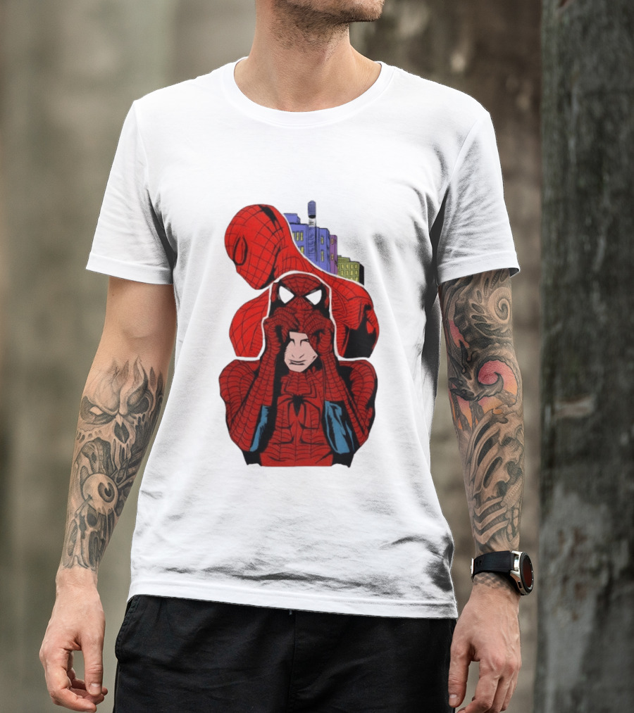 Marvel Spider Man Peter Parker Cityscape Collage T-Shirt