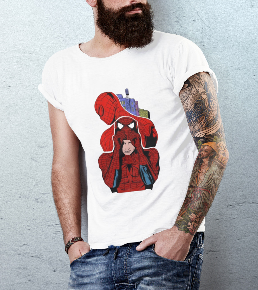 Marvel Spider Man Peter Parker Cityscape Collage T-Shirt