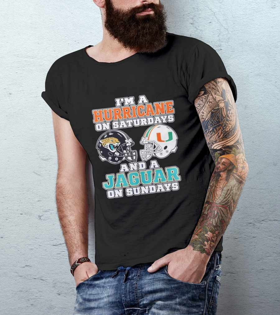 Hurricane Saturdays Jaguar Sundays Football Helmets T-Shirt