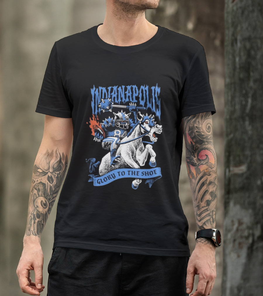 Indianapolis Colts Glory To The Shoe Knight Riding Football Monster Horse T-Shirt