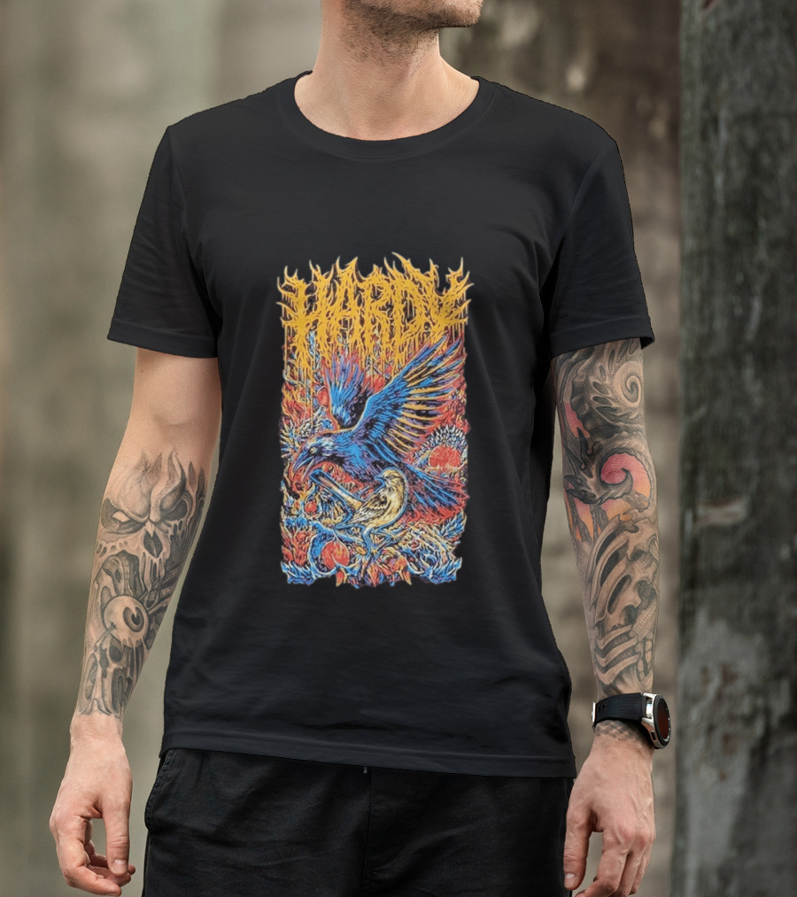 Hardy Blue And Yellow Birds With Fruit In Fiery Scene T-Shirt