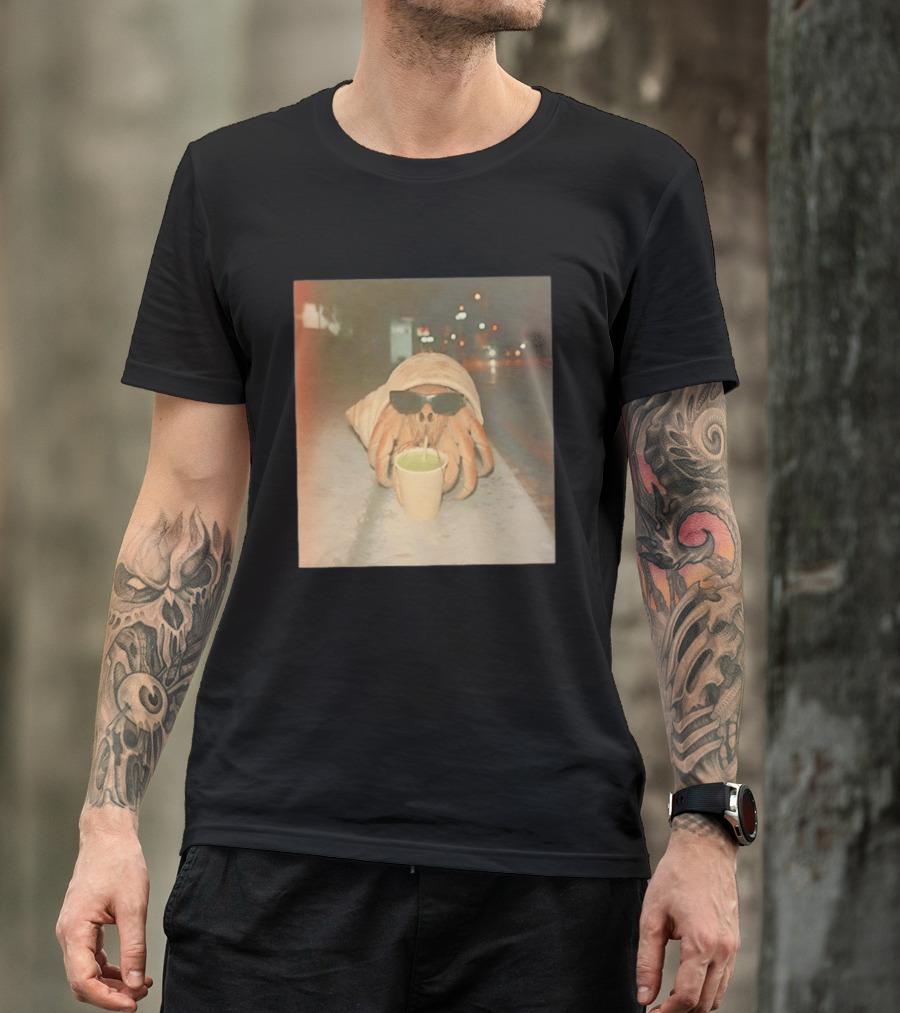 Hermit Crab Sunglasses Drinking Iced Beverage At Night T-Shirt