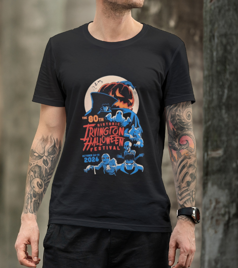 80th Historic Irvington Halloween Festival October 24 31 2026 Vintage Monsters T-Shirt