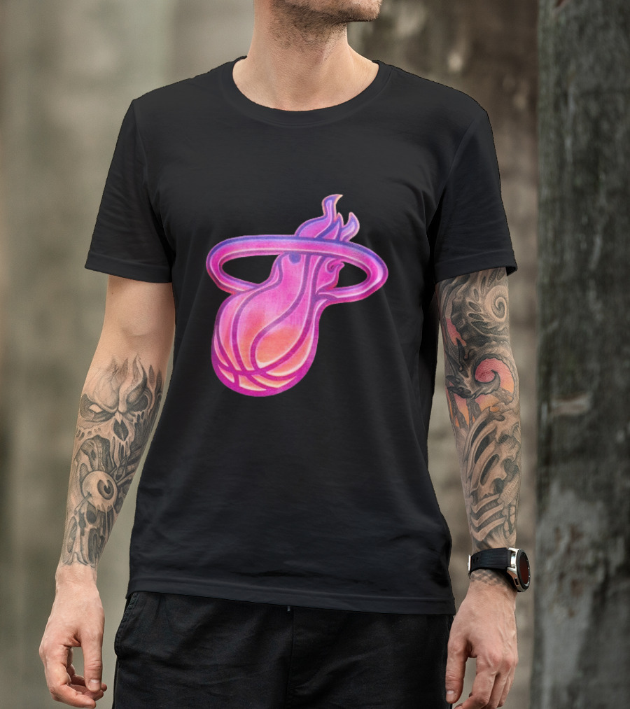 Miami Heat Court Culture Vice City Flaming Basketball T-Shirt