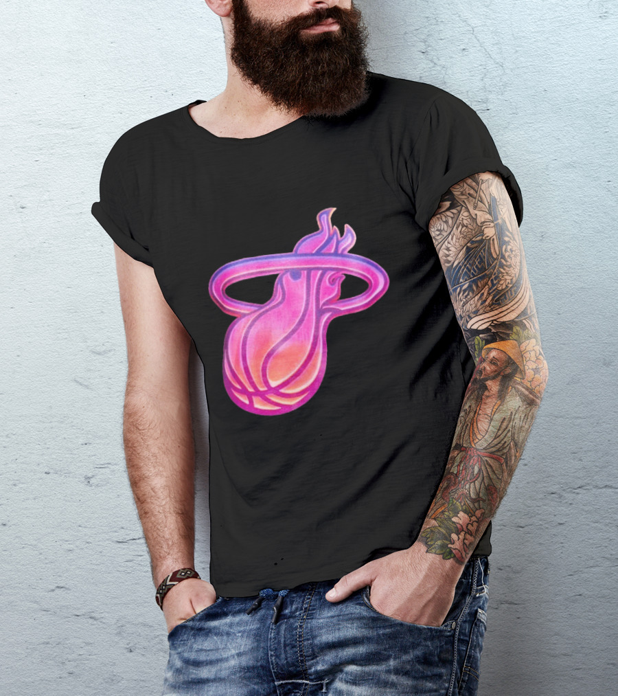 Miami Heat Court Culture Vice City Flaming Basketball T-Shirt