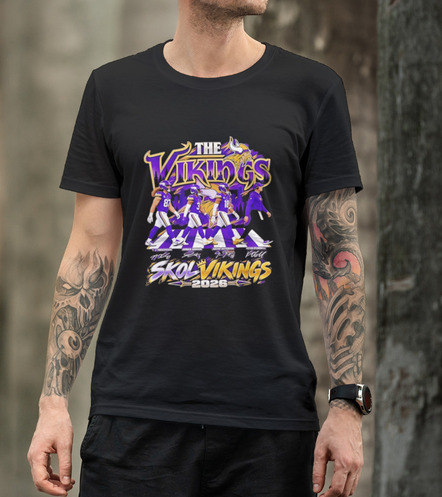 Minnesota Vikings Skol Vikings Abbey Road 2026 T. J. Hockenson Justin Jefferson Kevin O'Connell T-Shirt