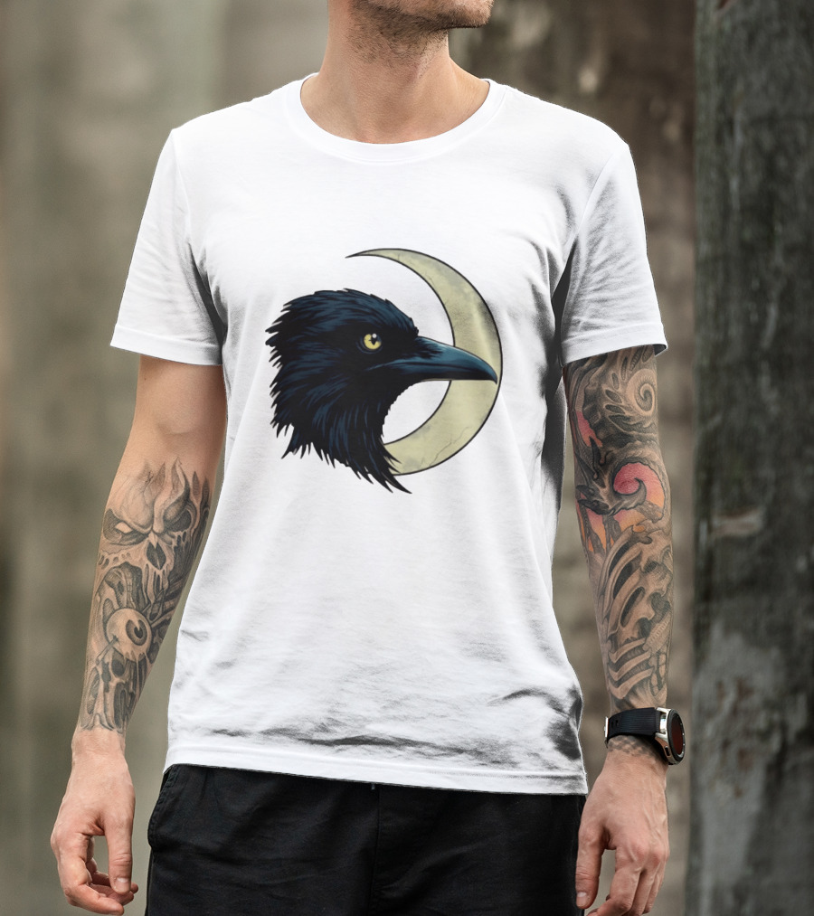 Raven Crescent Moon Guardian Of The Glimmer T-Shirt