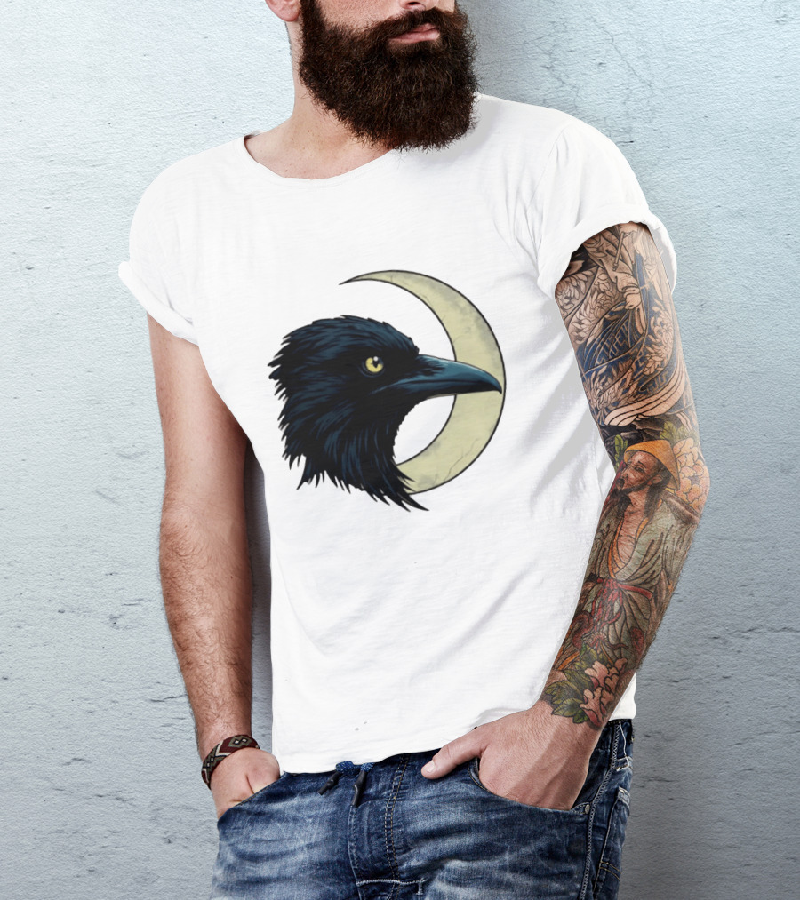 Raven Crescent Moon Guardian Of The Glimmer T-Shirt