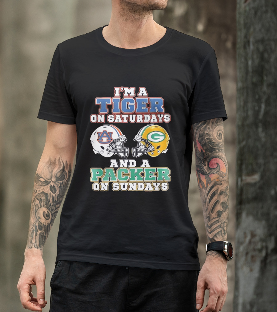 Auburn Tigers Saturdays Green Bay Packers Sundays Football Helmets T-Shirt
