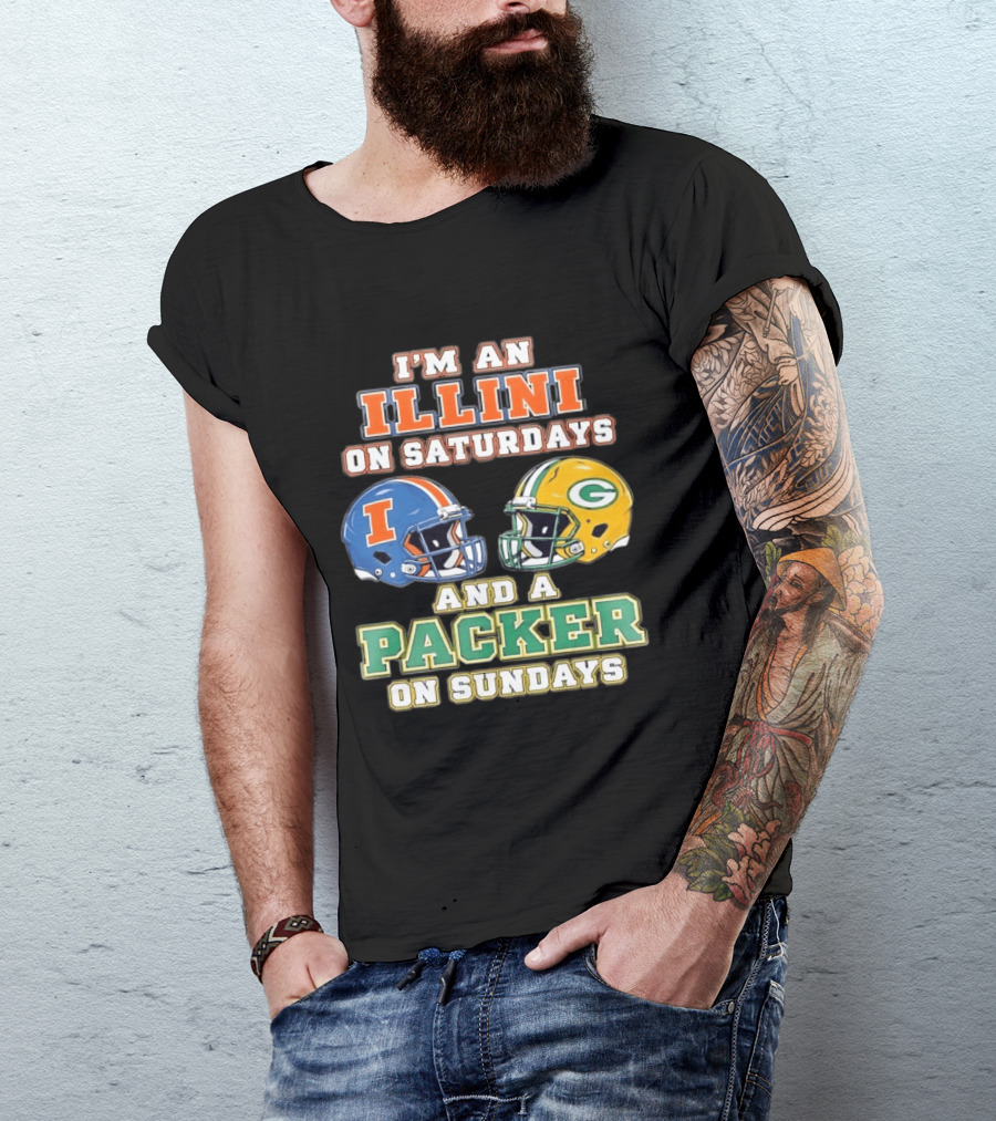 I'm An Illini On Saturdays And A Packers Fan On Sundays Football Helmets T-Shirt