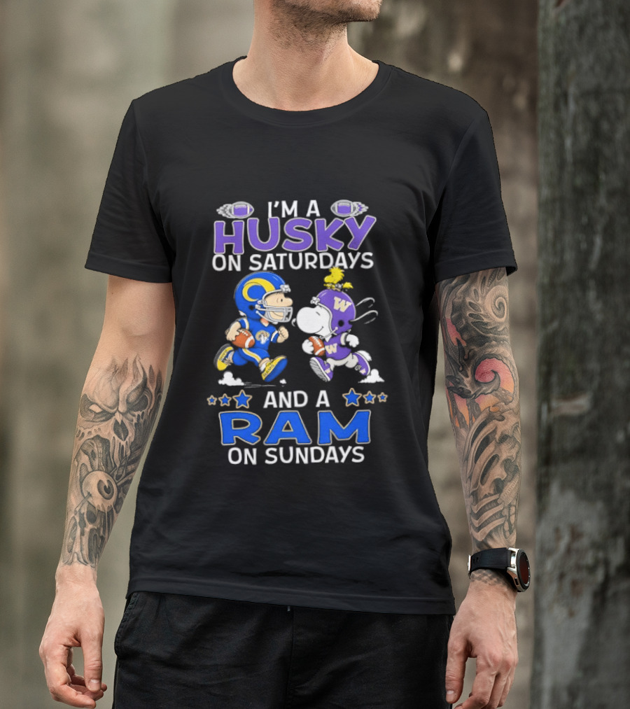 Snoopy Charlie Brown Husky Saturdays Ram Sundays Football T-Shirt