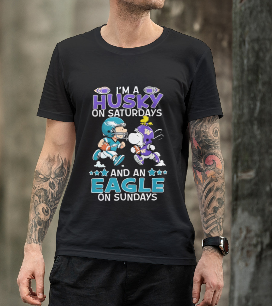 Snoopy And Charlie Brown Husky Saturdays Eagle Sundays T-Shirt