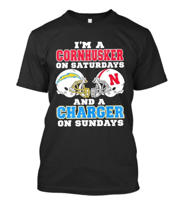 I'm A Cornhusker On Saturdays And A Charger On Sundays Football Fan Football Team Helmets T-Shirt