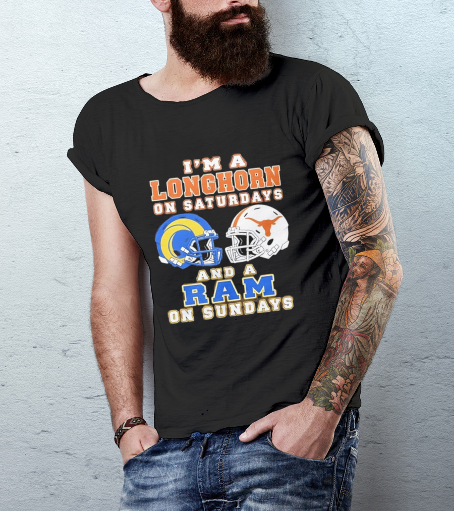 I'm A Longhorn On Saturdays And A Ram On Sundays Football Helmets T-Shirt