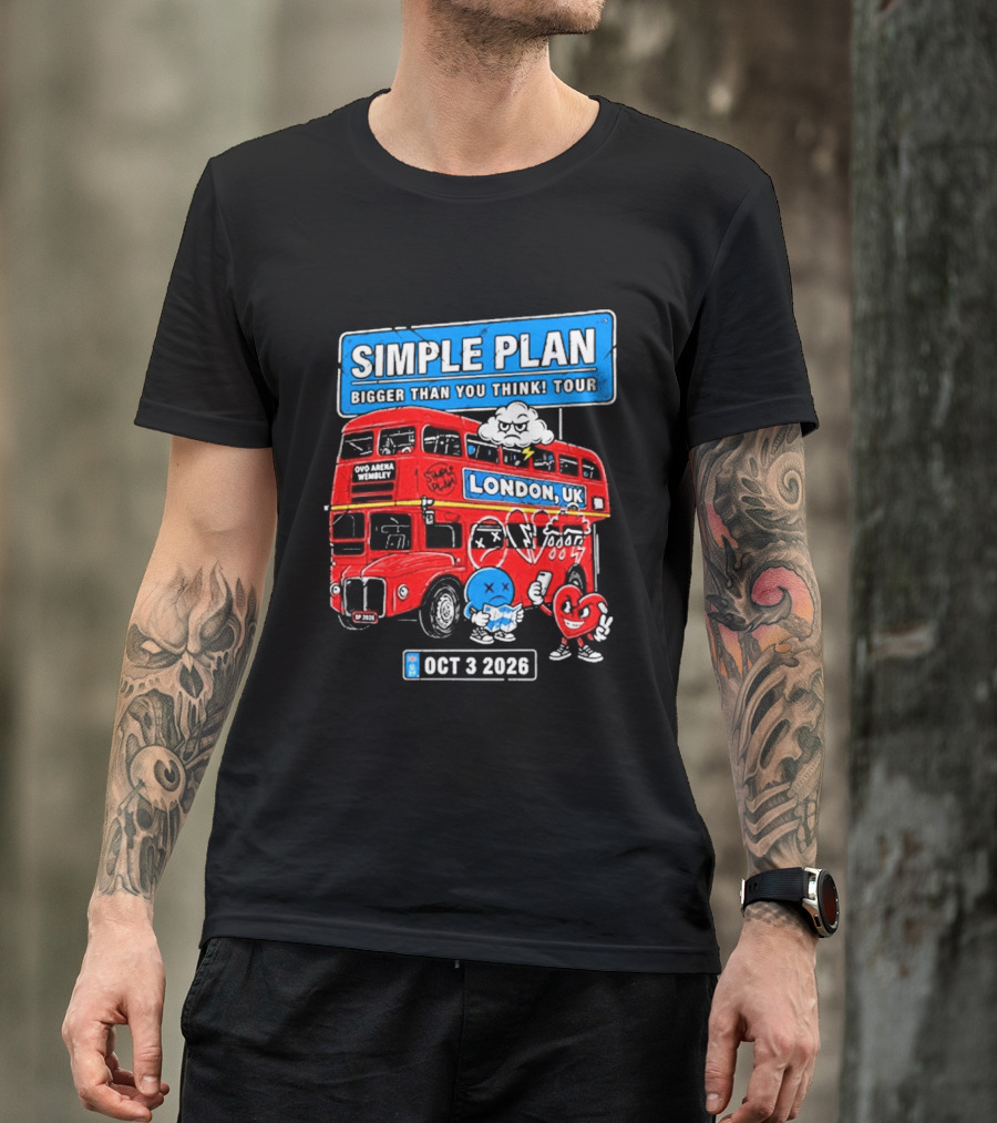 Simple Plan Bigger Than You Think Tour London UK Double Decker Oct 3 2026 T-Shirt