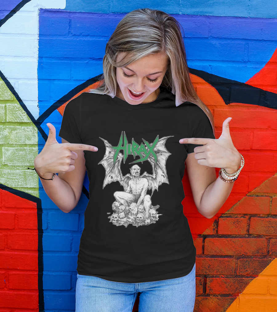 Nightshift Store Hirax 13Th Son Winged Skeleton On Skulls T-Shirt