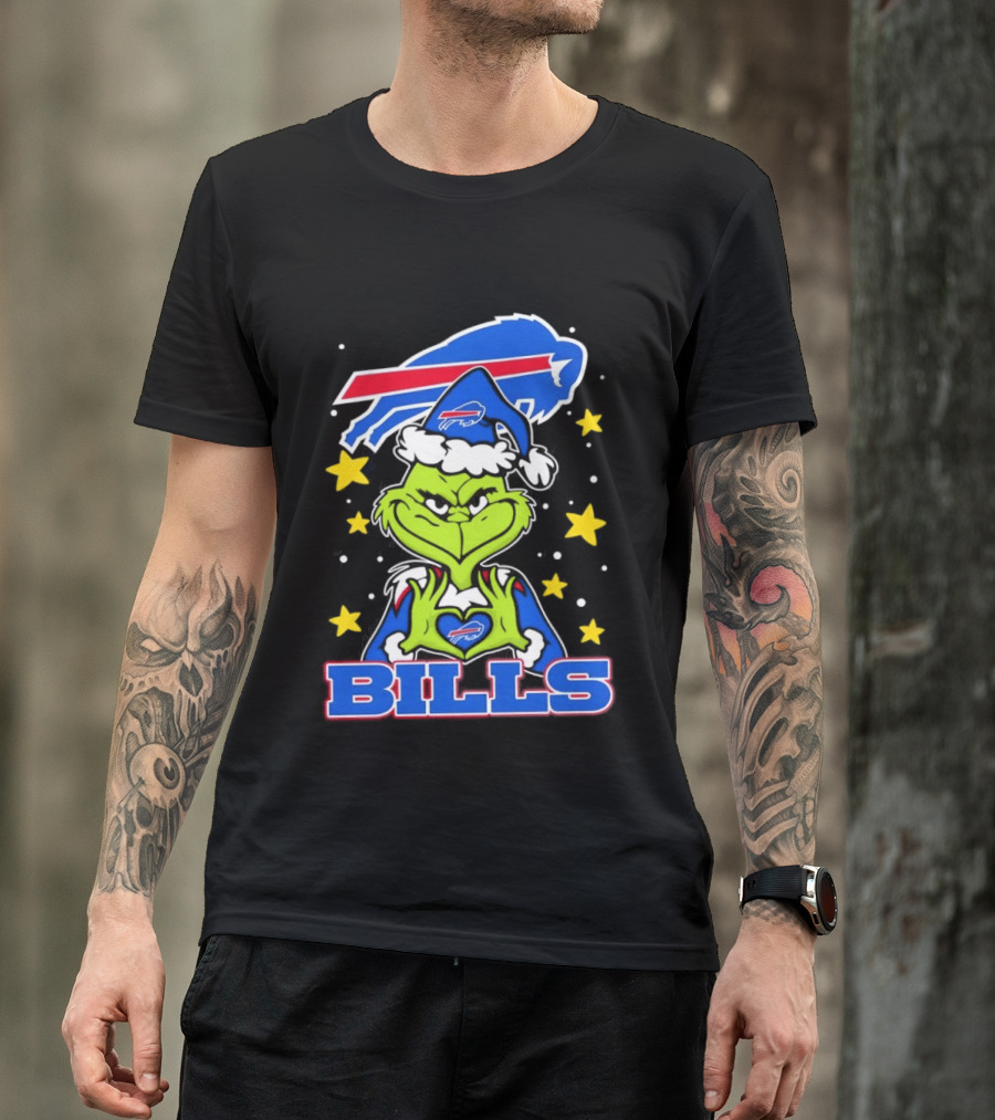 Grinch Heart Hands Christmas Buffalo Bills Football Holiday T-Shirt