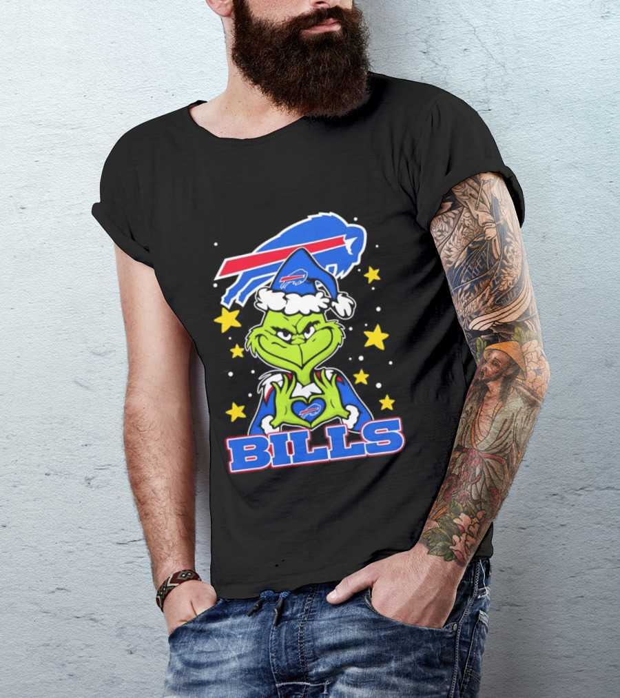 Grinch Heart Hands Christmas Buffalo Bills Football Holiday T-Shirt